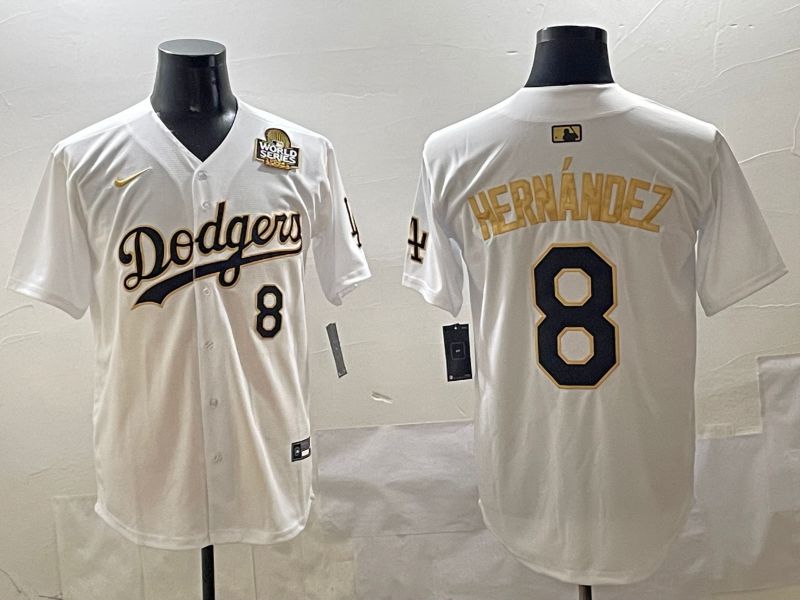 Men Los Angeles Dodgers #8 Hernandez White Gold Nike 2025 MLB Jersey style 4247->los angeles dodgers->MLB Jersey